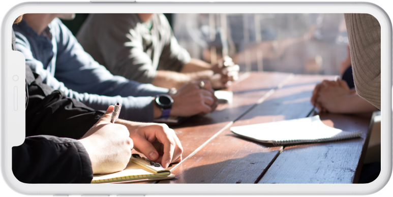 Phone preview with a group of people